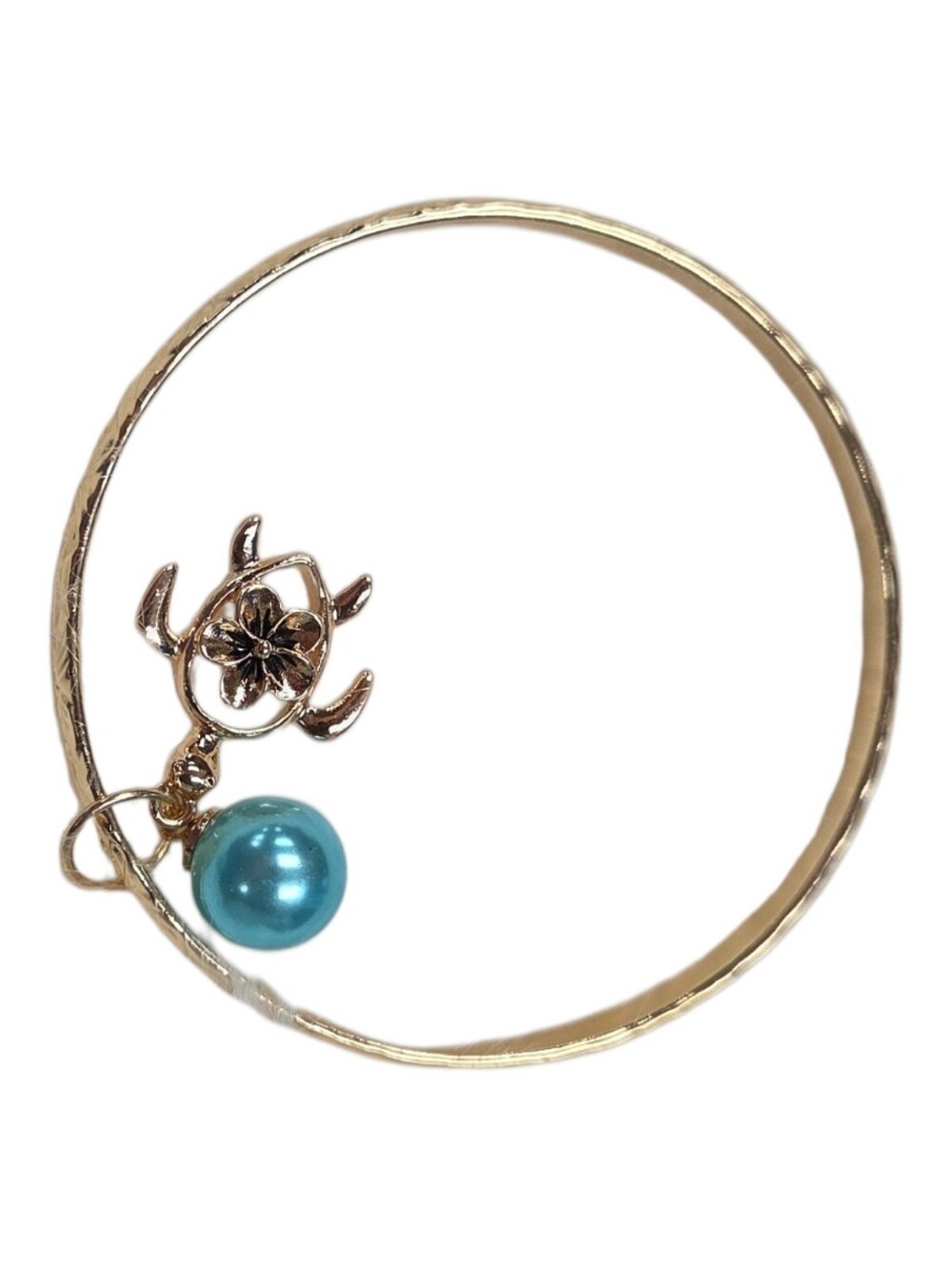Crig Coco Hawiian Gold Tone 65mm Gold Bangle Braclet With Pearl - Small Wrist